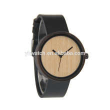La correa de cuero del reloj de madera redonda acepta el logotipo de grabado personalizado